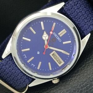 Vintage 1970 Seiko Expo Automatic Mens Silver Watch W/daydate & Blue accents